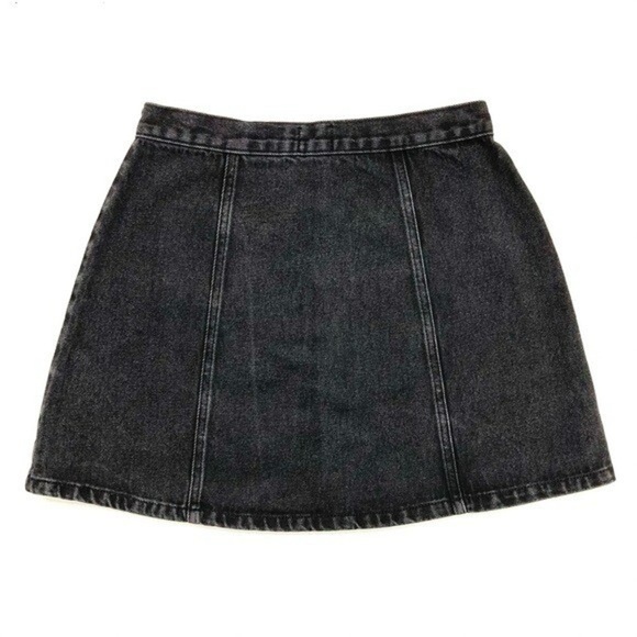 BDG Snap Front Mini Skirt Womens Size M A-Line Denim Faded Distressed Black - Picture 2 of 7